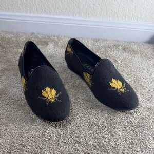 Zalo needlepoint bee loafers, a classic vintage-style smoking slipper 9M